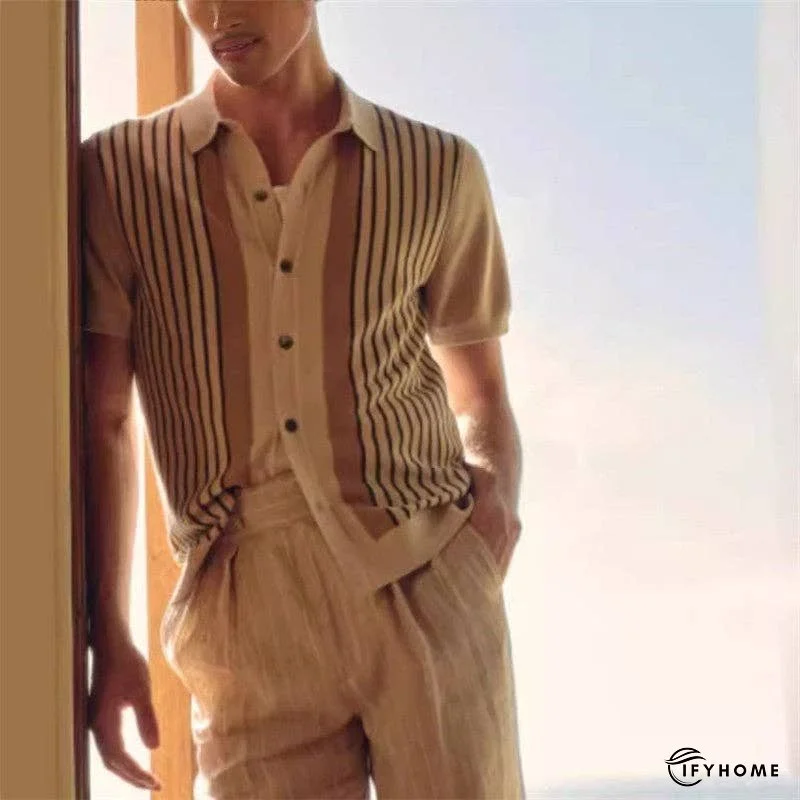 Striped Knit Short Sleeve Polo Shirt | IFYHOME