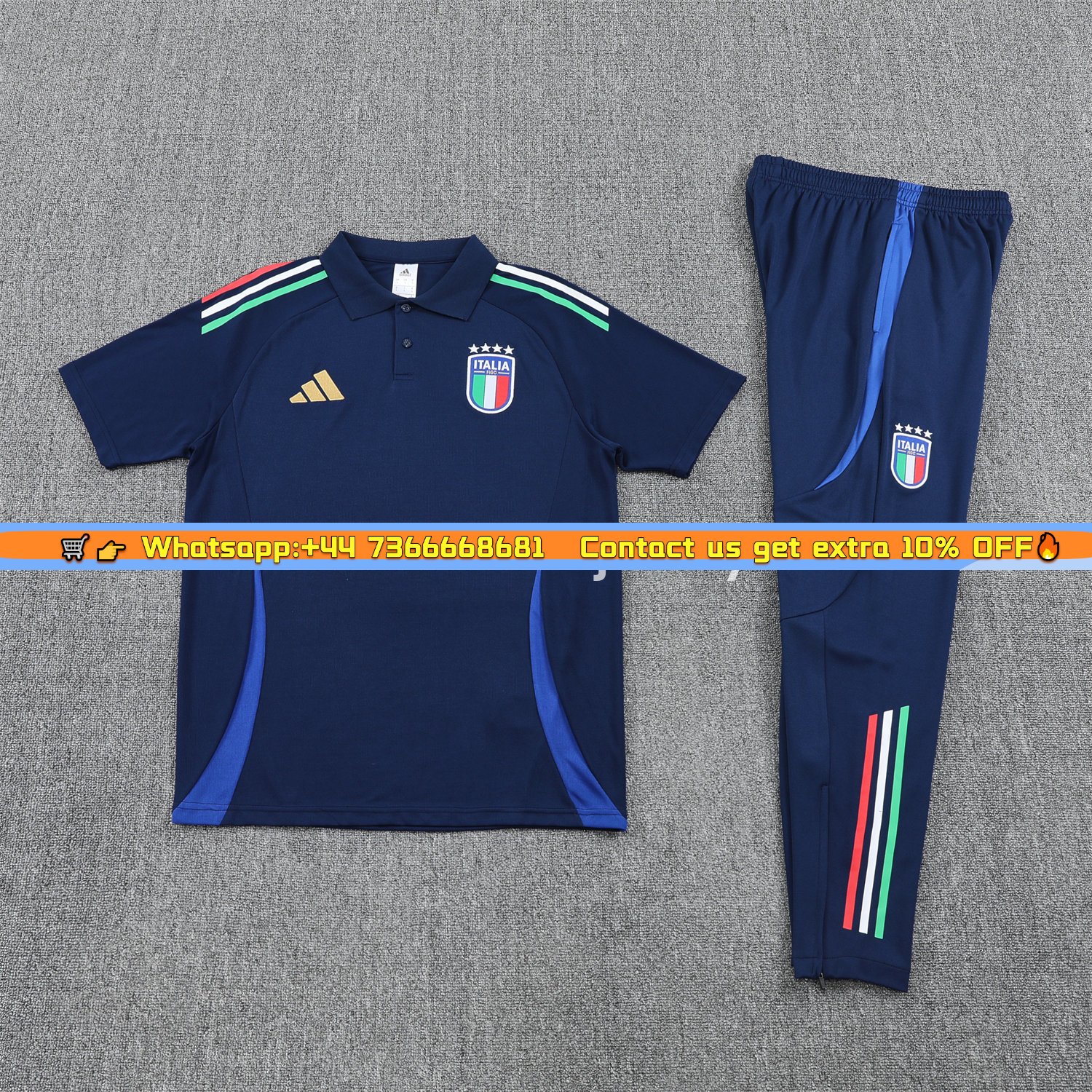 Italy 25-26 POLO Short-Sleeve Training Set - Deep Blue Top and Pants
