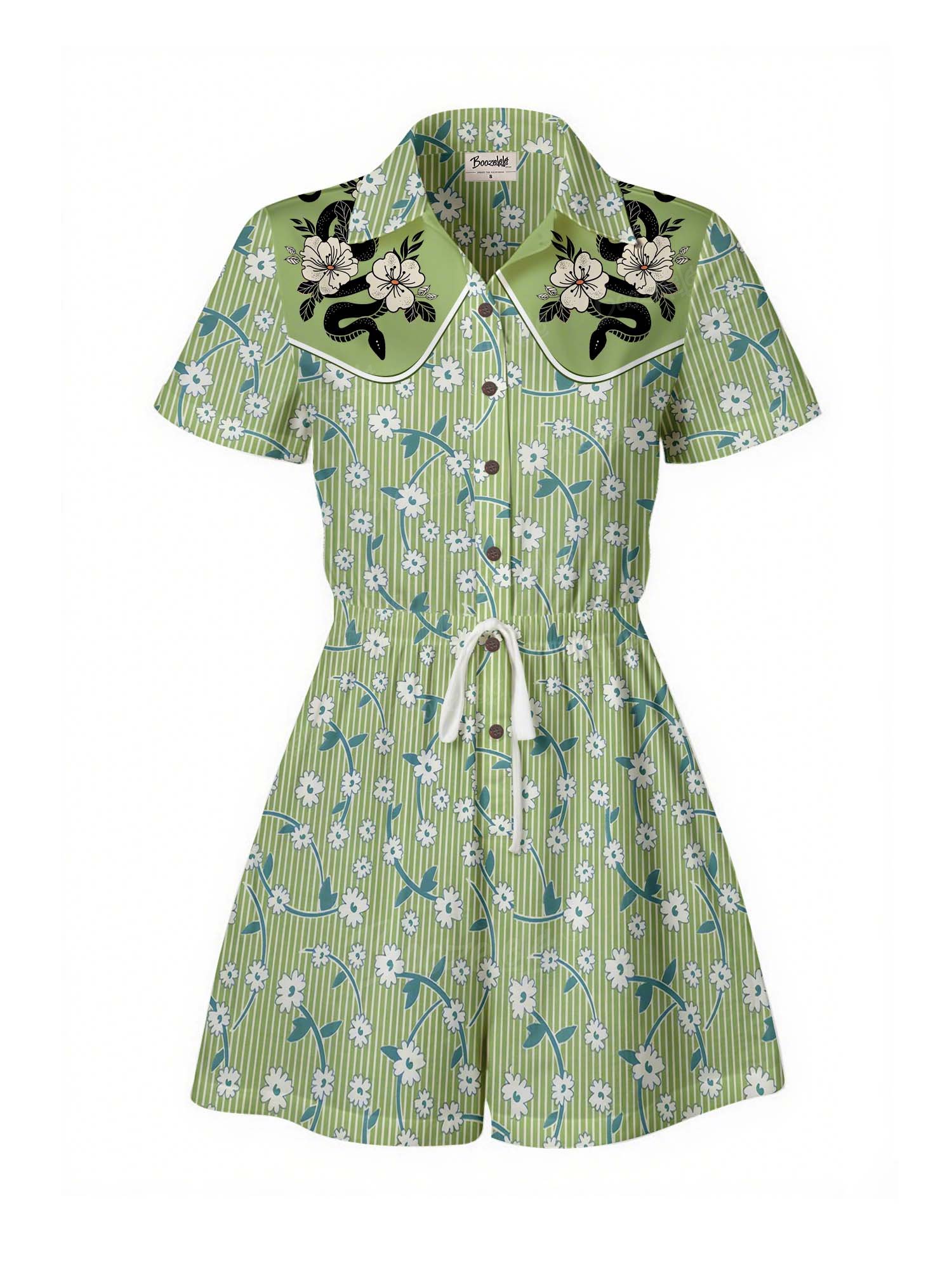 Snake And Flower - 100% Cotton Pocket Jumpsuit