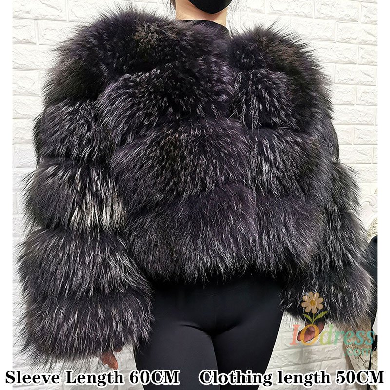 IO Dress 2025 Maomaokong Real Fur Coat Women Natural Raccoon Fur Jacket Female Winter Warm Fox Fur Coat High Quality Long Sleeve With Hat