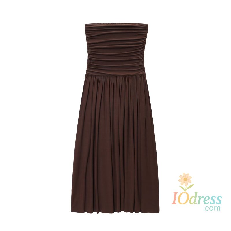 IO Dress ETJ 2025  women's new dress elegant sexy off-shoulder fashion pleats details slimming strapless dress