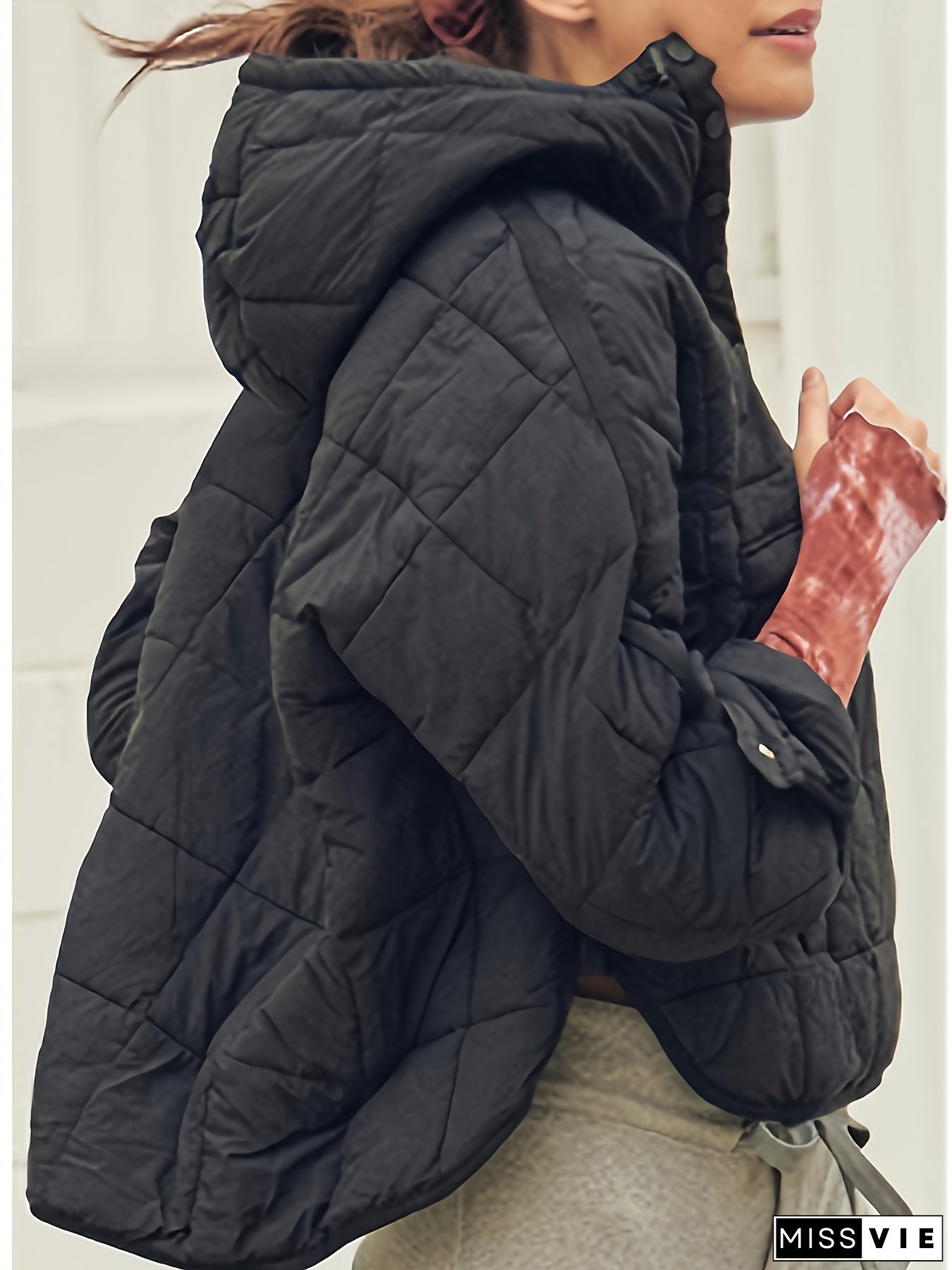 Women&lsquo;s Oversized Puffer Jacket Long-Sleeve Hooded Puffer Tops Coat Packable Hooded Lightweight Warm Winter Puffer Coat TopsSolid Color Quilted Pullover Puffer Clothing