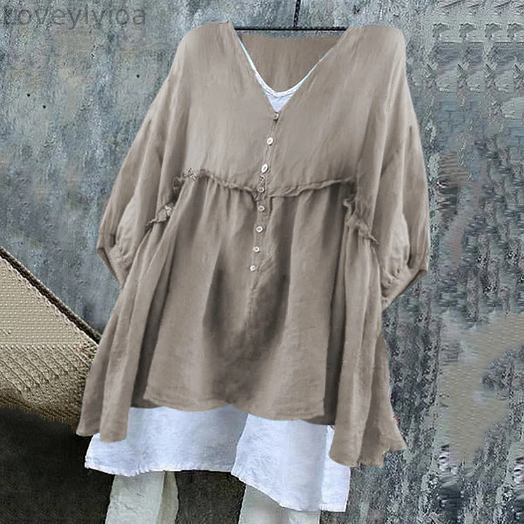 Casual 3/4 Sleeve V-Neck Linen Shirts