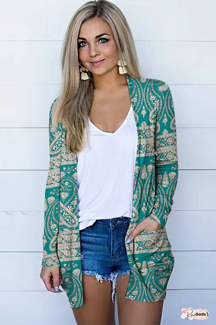 Printed Long Sleeve Cardigan