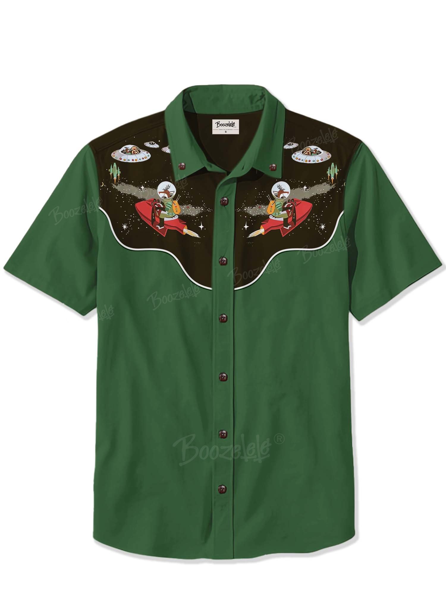 Christmas Vintage Rocket UFO And Elk- 100% Cotton Shirt