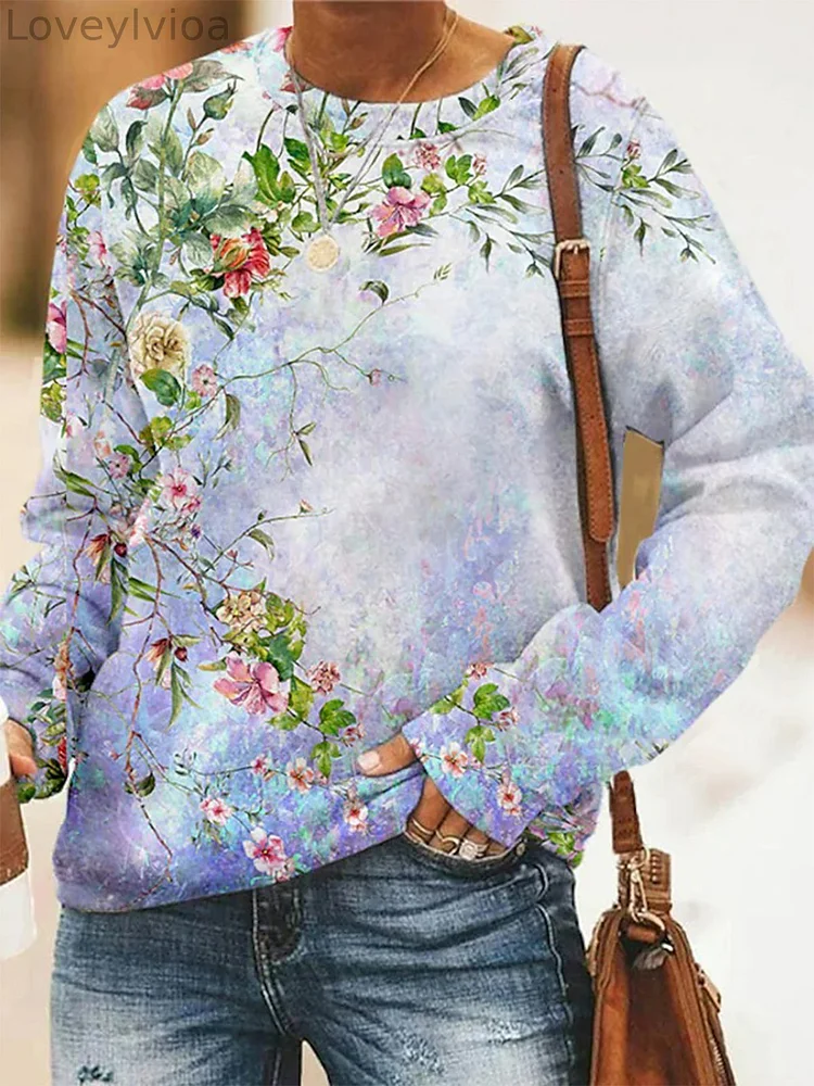 Off Shoulder Loosen Casual Floral Sweatshirt