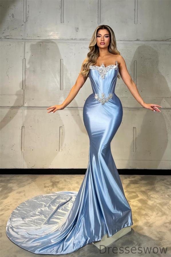 Dresseswow Baby Blue Strapless Sleeveless Mermaid Ball Dress With Beadings Online