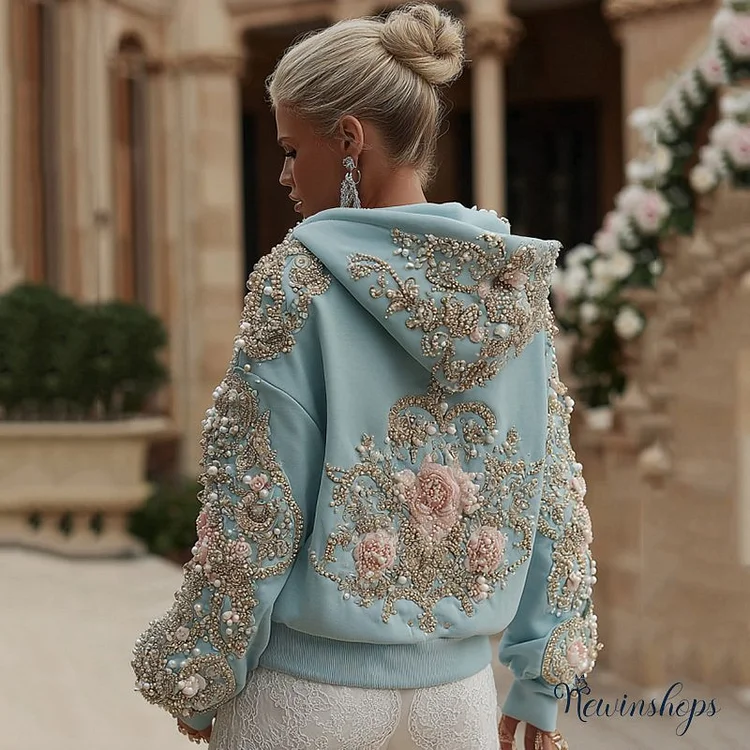 Women's Vintage Embroidery Rose Art Casual Hooded