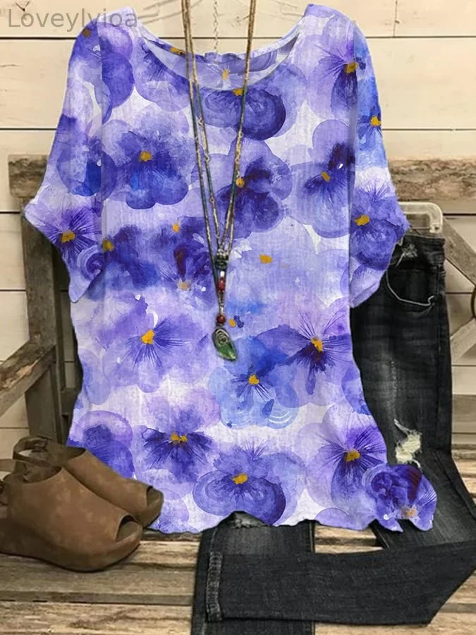 Women's Alzheimer's Awareness Purple Floral Casual T-Shirt