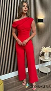 Nisha Red Sleeveless Cowl Neck Jumpsuit