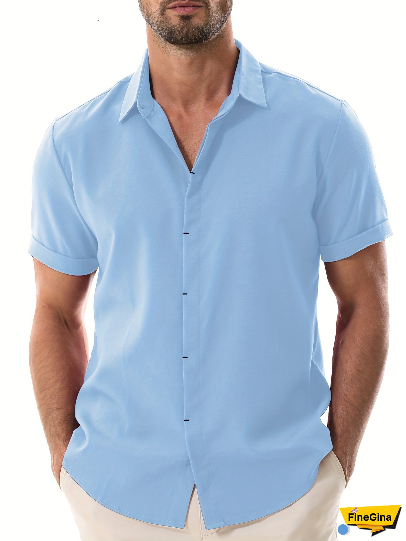 Men's Short Sleeve Shirt - Solid Color Collar with Invisible Buttons, All-Season Casual & Dress Shirt for Beach, Camping, Business, Parties - Machine Washable Outdoor & Formal Wear (s &)