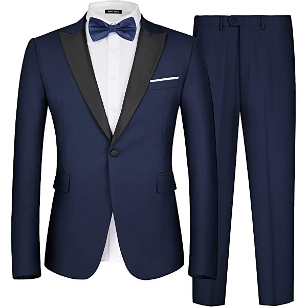 MAGE MALE Men's 2 Piece Suit One Button Slim Fit Formal Wedding Prom Tuxedo Suits Blazer Pants with Bow Tie Set Small Black-peak Lapel-1 amazon James Yang