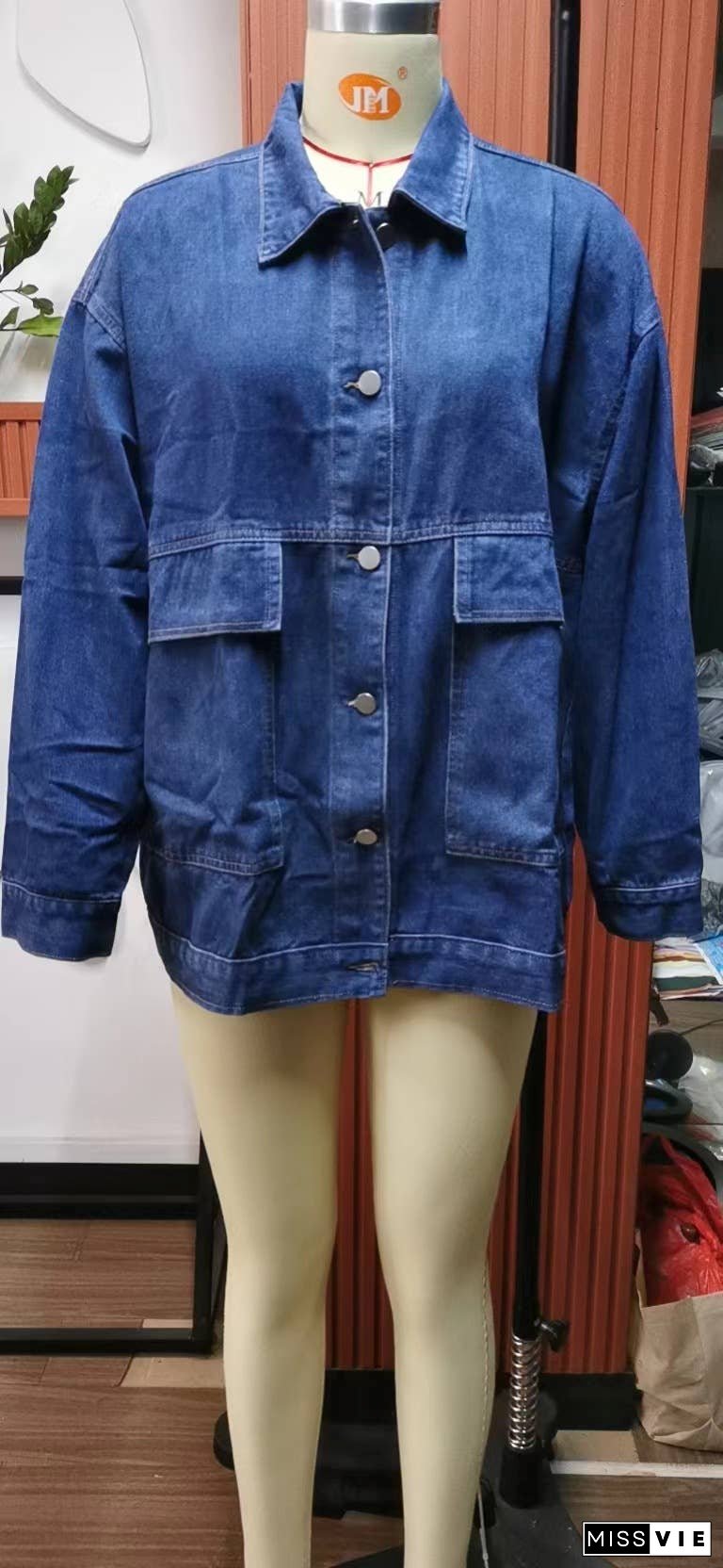 Plain Washed Denim Big Pockets Oversize Jacket MN22
