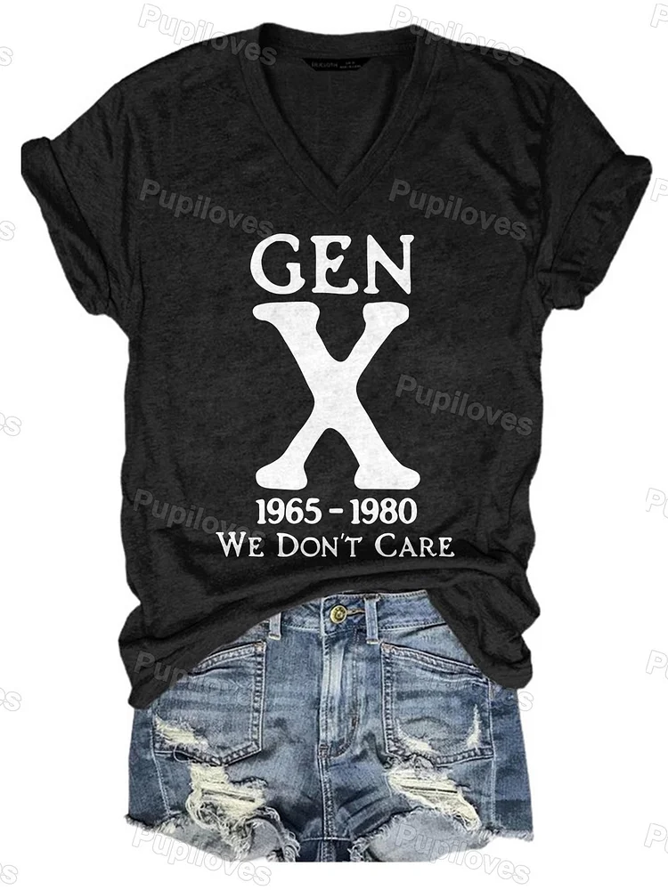 Pupiloves Pupiloves Gen X 1965-1980 We Don't Care V-Neck T-shirt