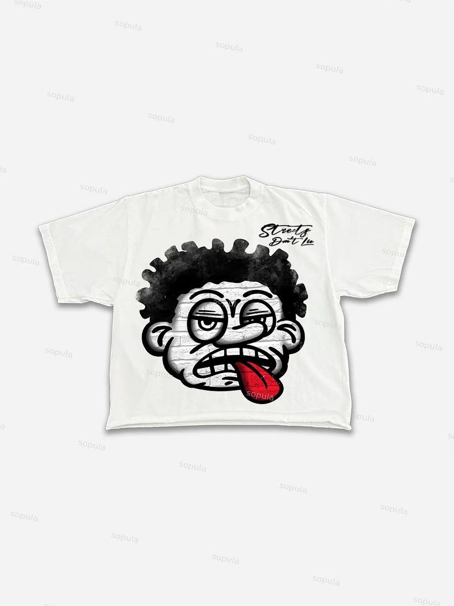 Streets Don't Lie Retro Big Head Cartoon Graphic Cropped T-shirt