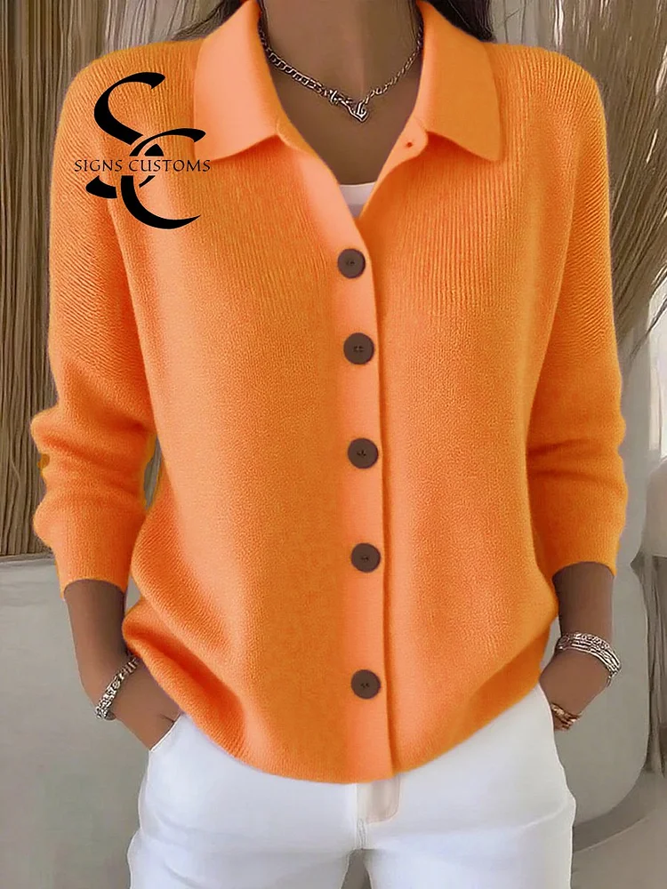 Women's Lapel Button Knitted Cardigan Sweater