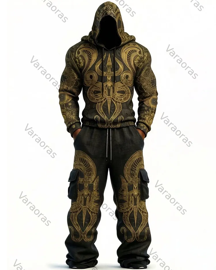 Men's Fashion-Inspired Embroidered Hoodie and Pants Two-Piece Set 9043