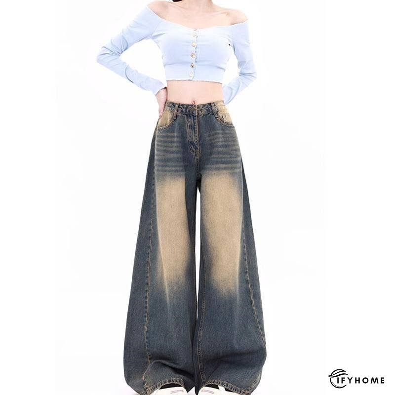 Vintage High Waisted Wide Leg Distressed Denim Jeans | IFYHOME