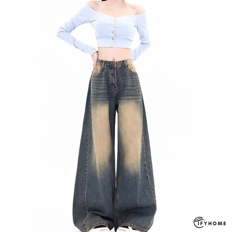 Vintage High Waisted Wide Leg Distressed Denim Jeans | IFYHOME