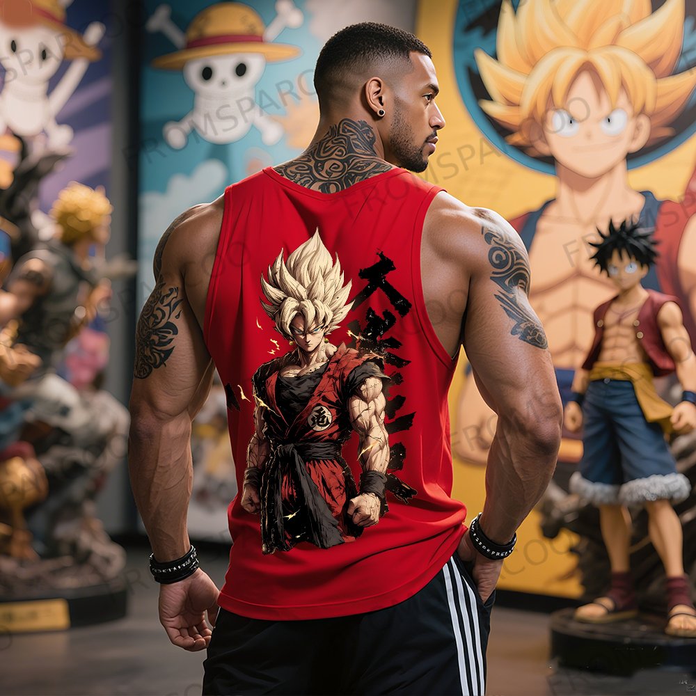 Oversized Anime Print Gym Tank Top  