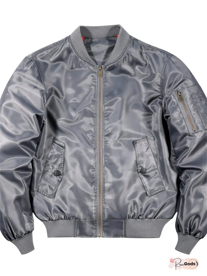 Men's Solid Color Casual Stand Up Collar Jacket