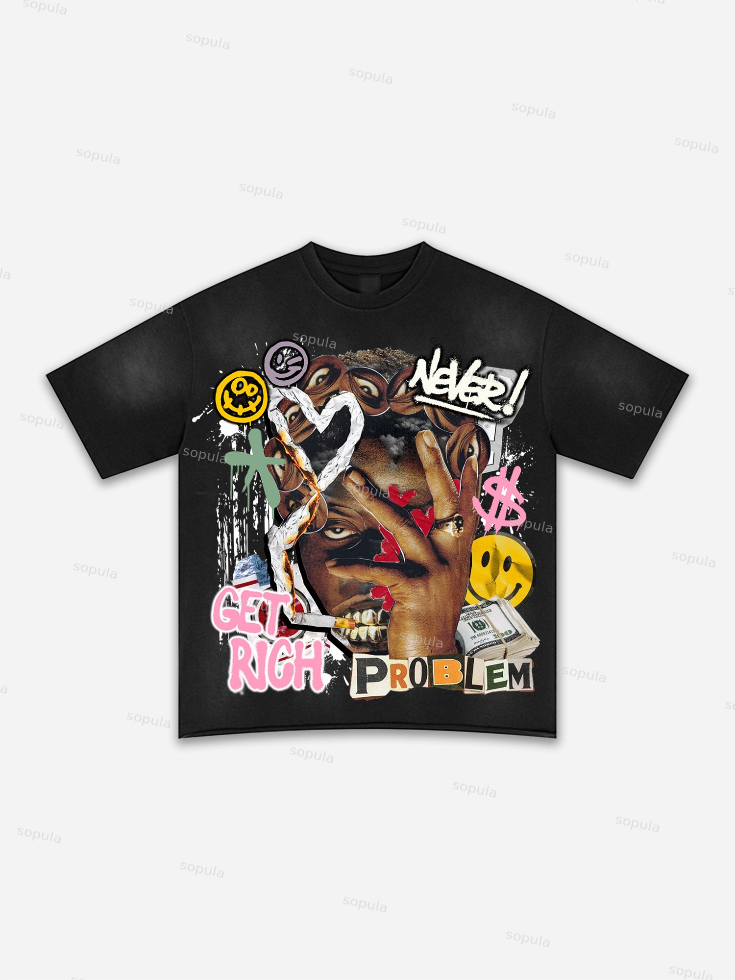 Richer Than My Opps Vintage Abstract Man Graphic Washed T-shirt
