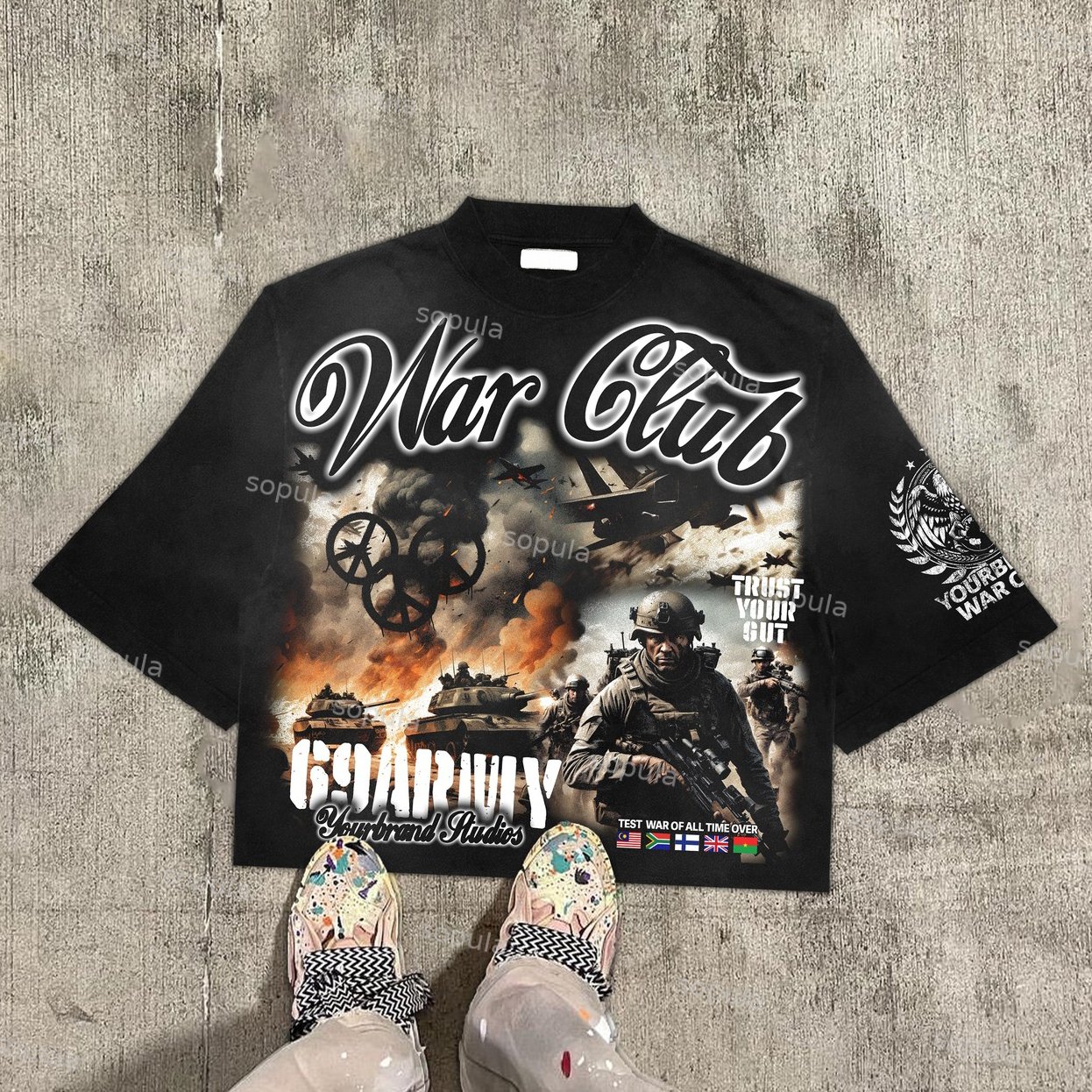 Vintage War Club Trust Your Gut Graphic 100% Cotton T-Shirt Cropped Tees - Sopula｜Premium Graphic Tees & Graphic Clothing