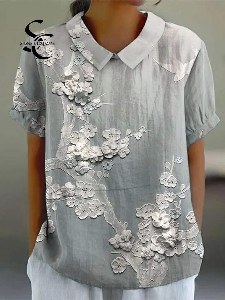 Women's Art Print Casual Cotton And Linen Shirt