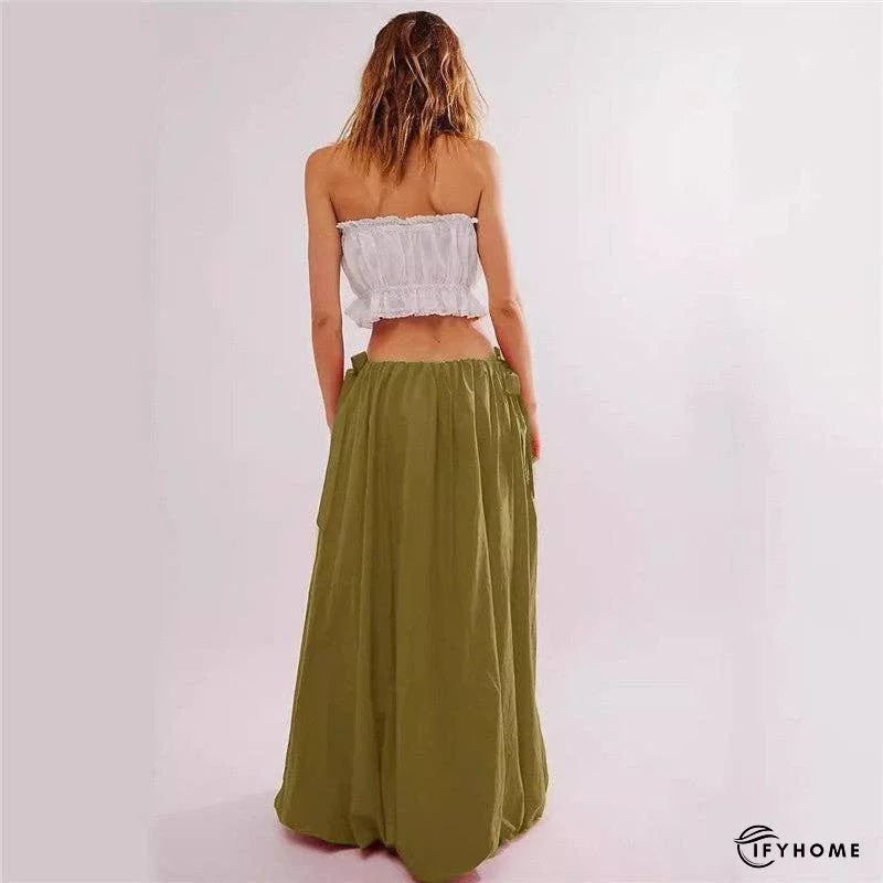 Solid Color Ribbon Bow Long Half Skirt | IFYHOME