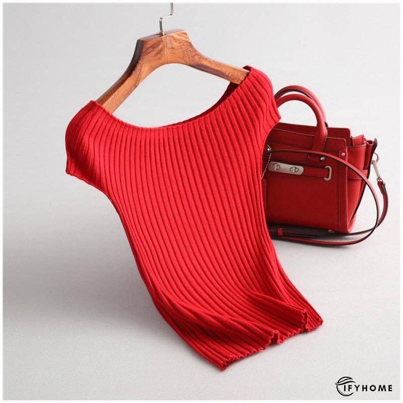 Solid One-Shoulder Short Sleeve Knit T-Shirt | IFYHOME