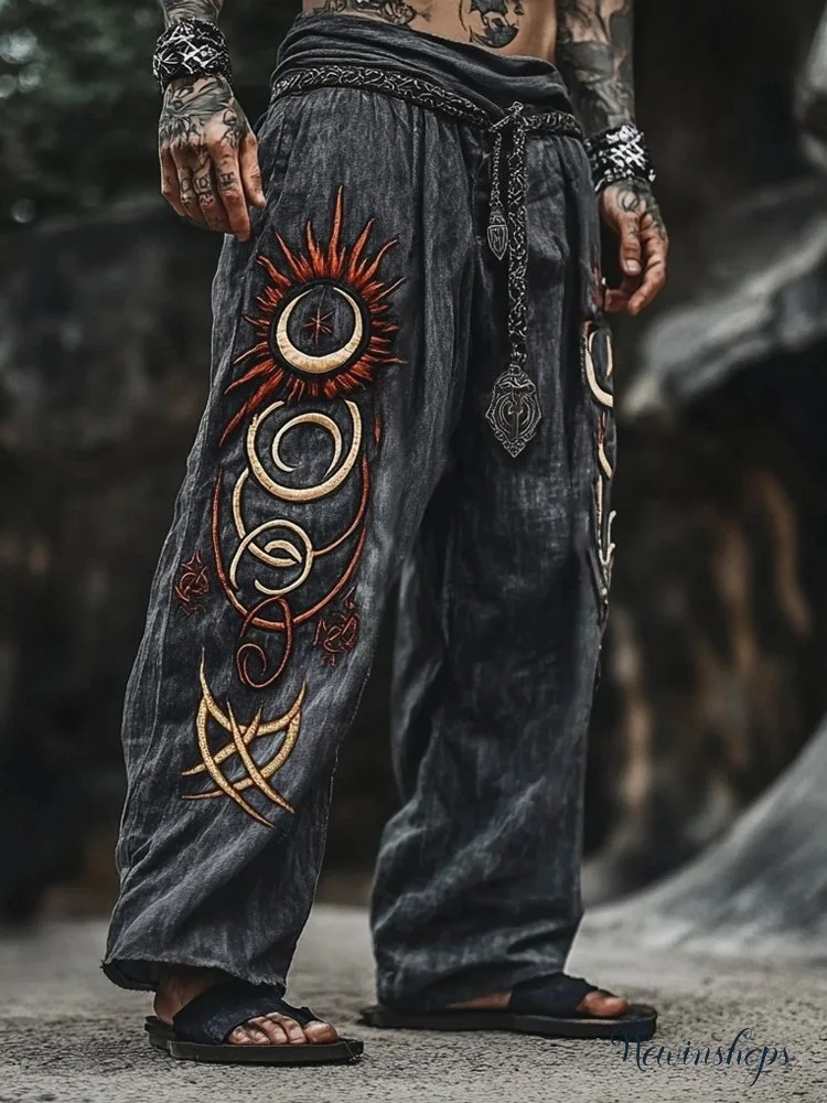 Nordic Mythology Sun Totem Men's Linen Pants