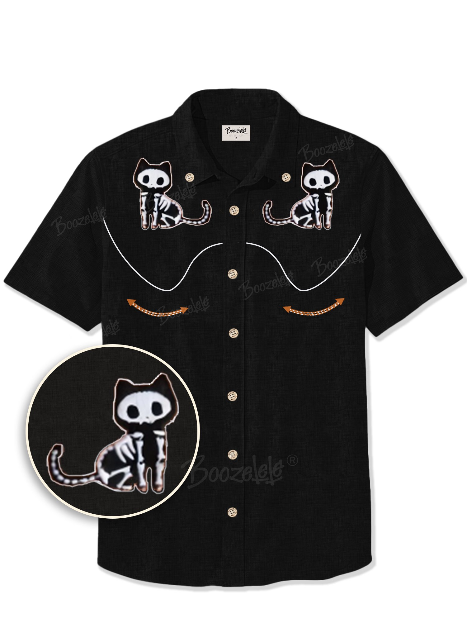 【Embroidery】[Halloween] Skull Cat - 100% Cotton Shirt