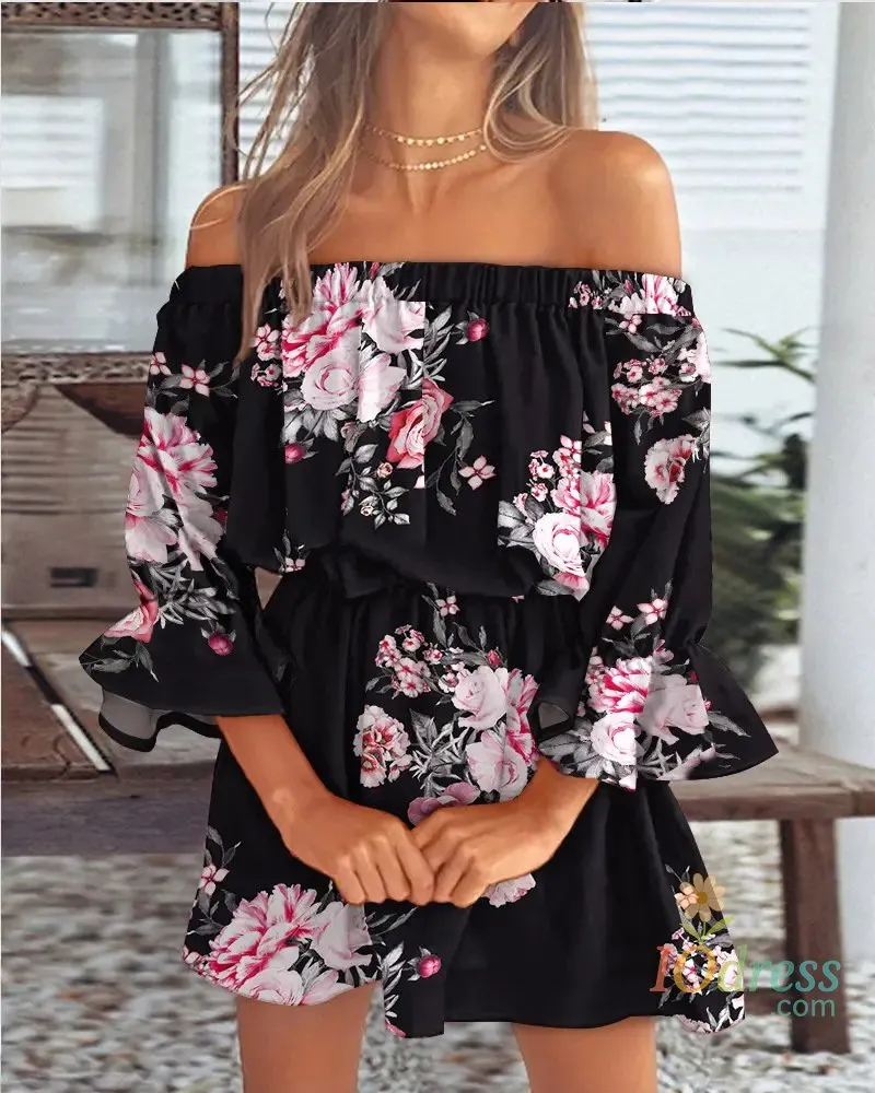 IO Dress Women Sexy Top Summer Off Shoulder Floral Blouses Women 2023 Boho Casual Backless Blouse Female Holiday Slash Neck Tops Clothing IO Dress Store