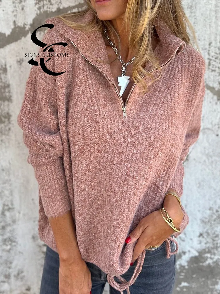 Women's Chenille Zipper Collar Sweater
