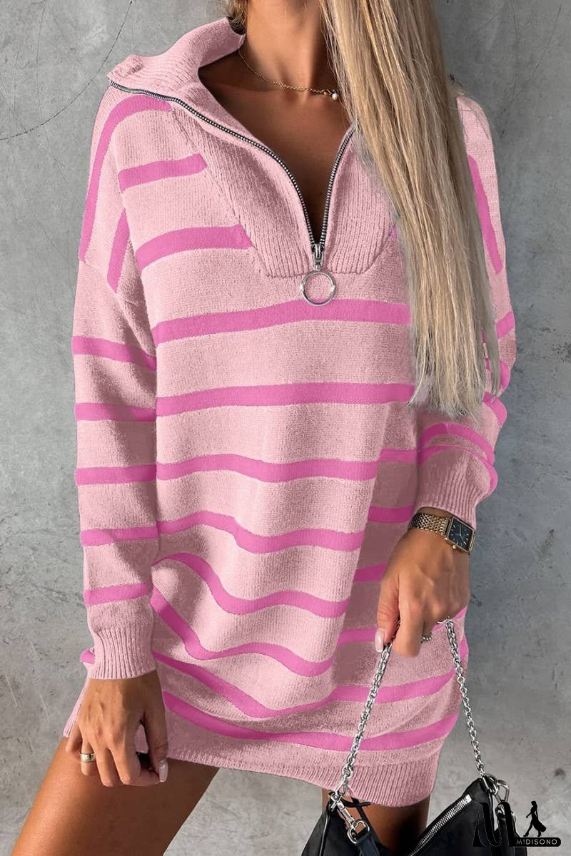 New V-Neck Striped Loose Casual Knitted Dress