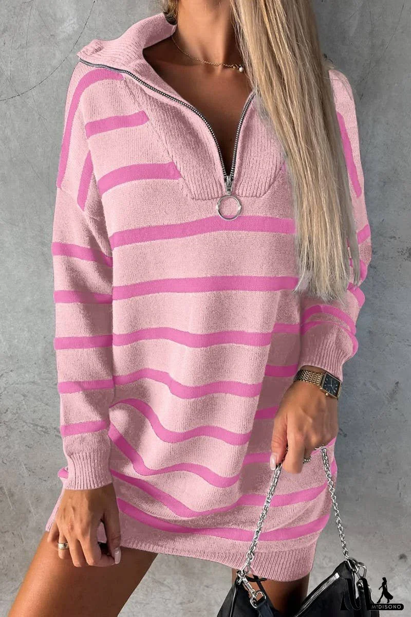 New V-Neck Striped Loose Casual Knitted Dress