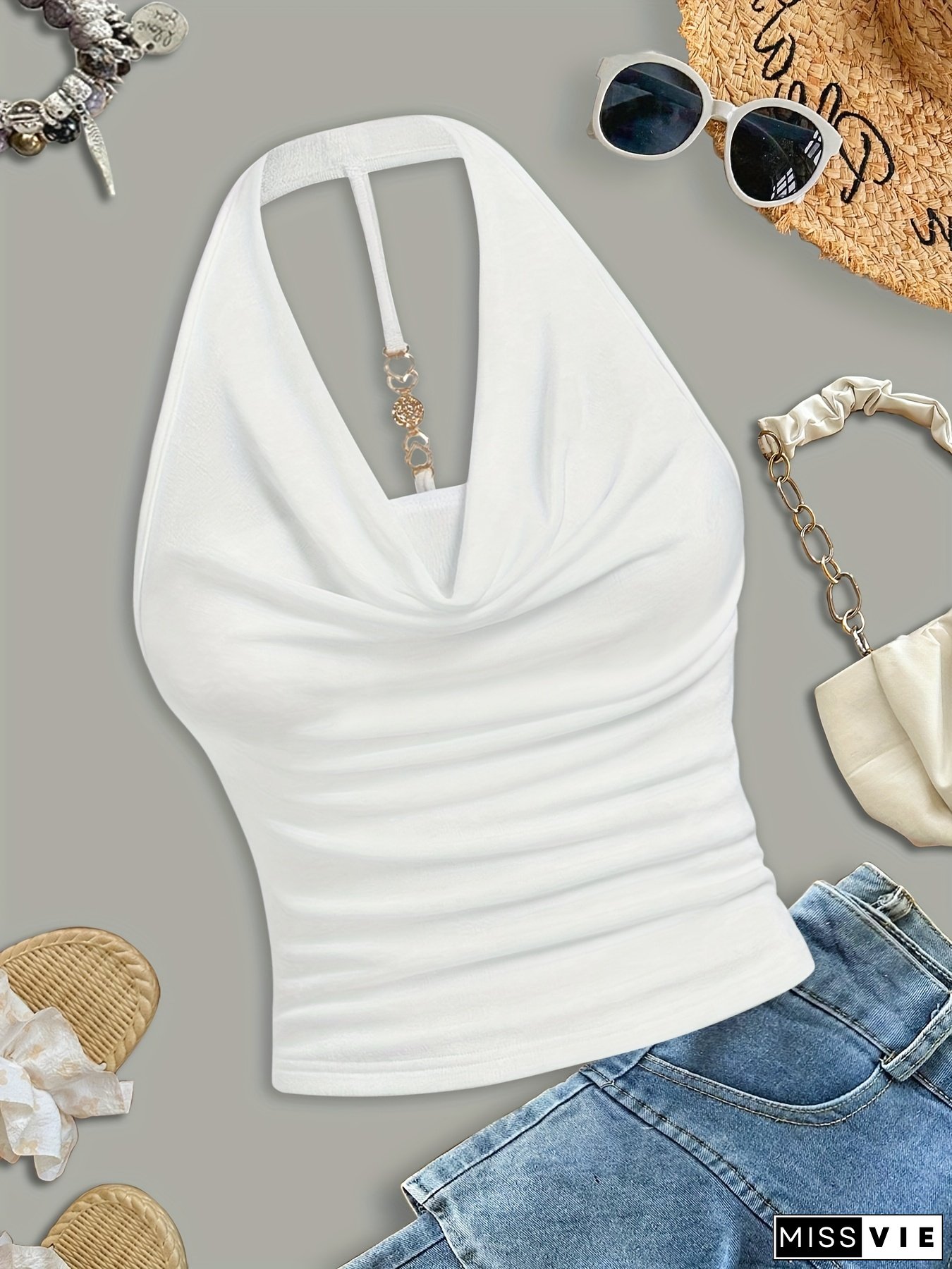 Women's Sexy Halter Neck Sleeveless Top - Semi-Sheer Stretchy Slim Fit Backless Shirt, Vibrant Yellow Solid Color, Machine Washable For Casual & Evening Outfits, Evening Wear, Backless Design, Sensual Apparel, Semitransparent Material