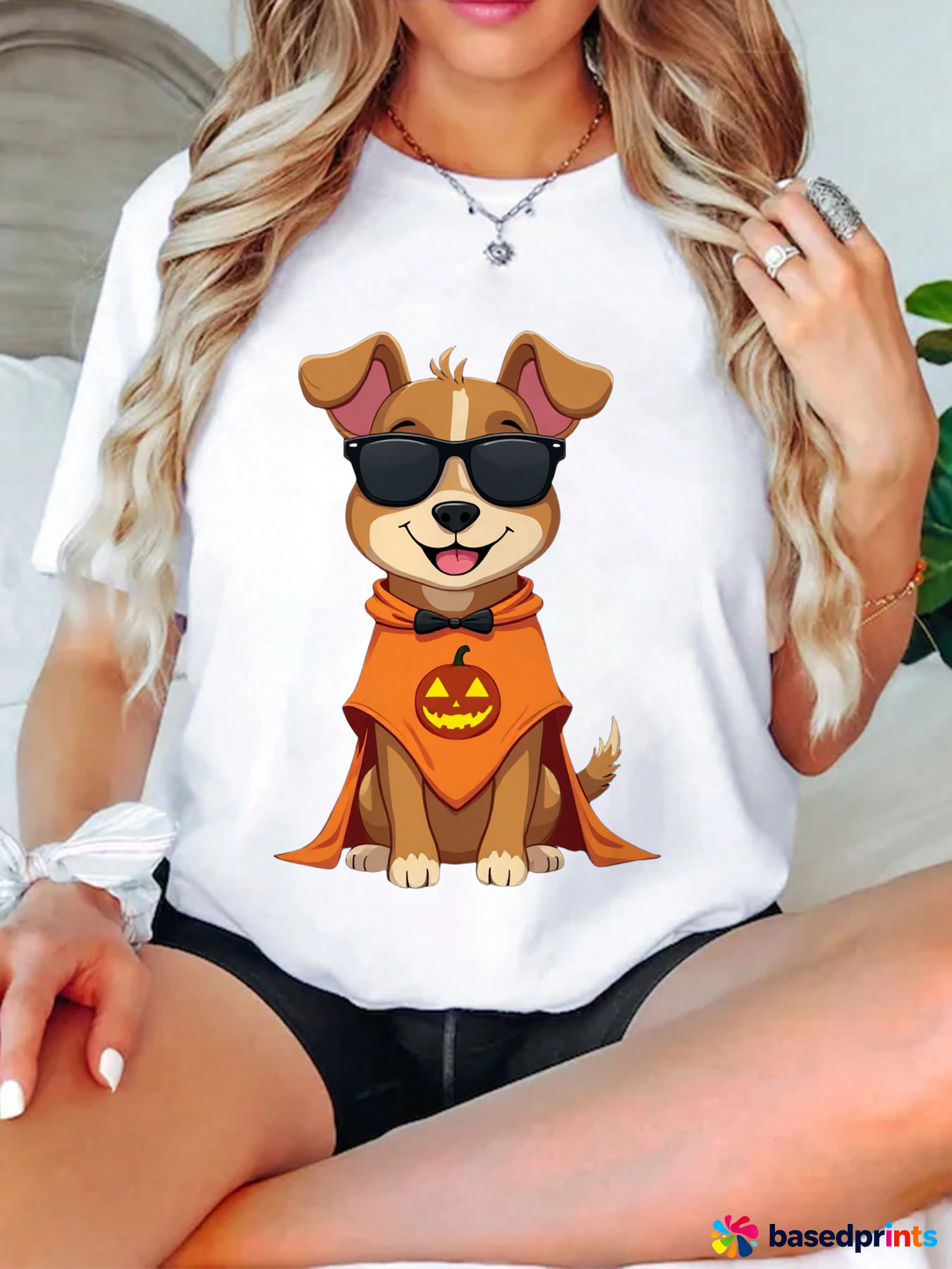 Halloween Dog Print T-Shirt Women Casual Short Sleeve Tops