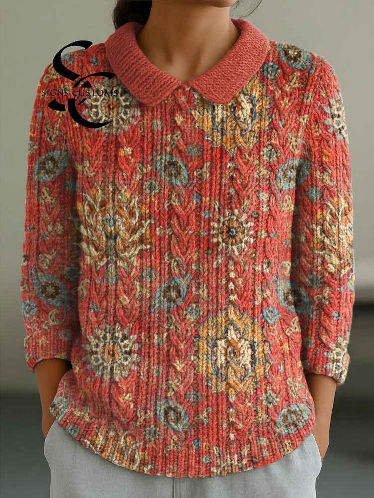 Women's Casual Peter Pan Collar 3/4 Sleeve Sweater