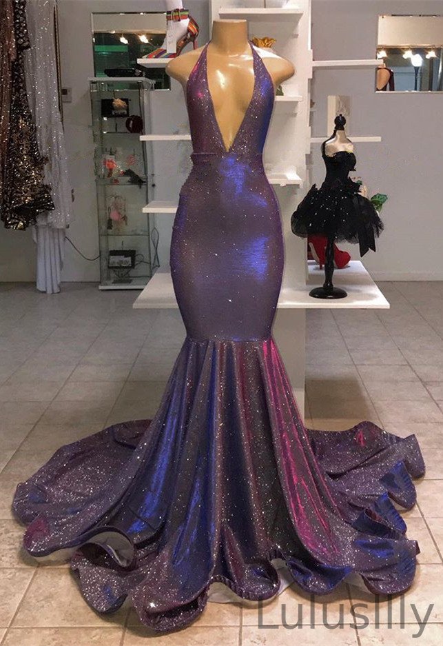Amazing V-Neck Sleeveless Mermaid Prom Dress Long Shinning Sequins - lulusllly