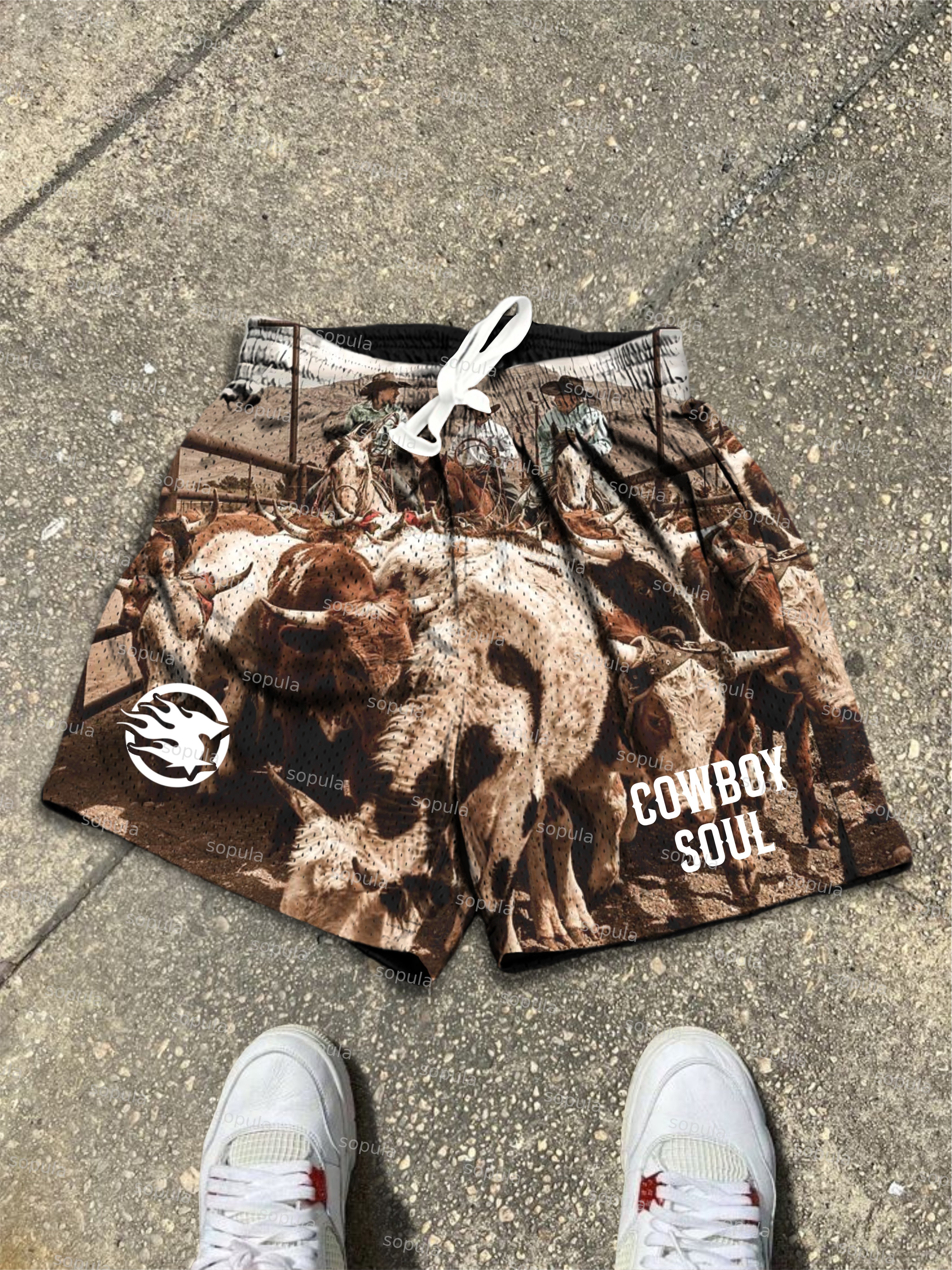 Cowboy Soul All Over Graphic Mesh Shorts