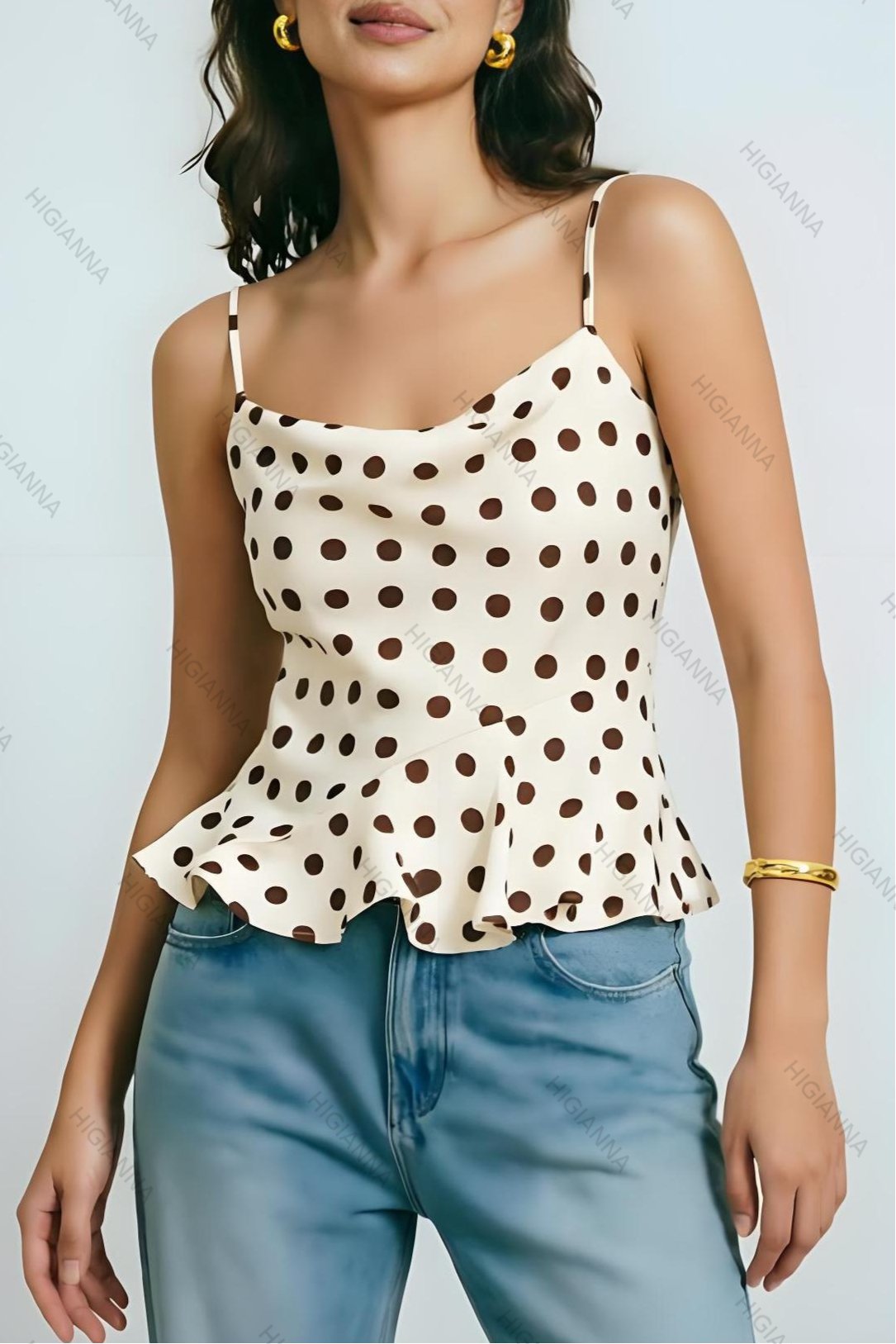Polka Dot V-Neck Cami Top with Tie-Back - HIGIANNA&reg;