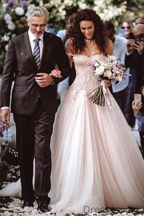Dresseswow Long Off-the-Shoulder Wedding Dresses With Lace