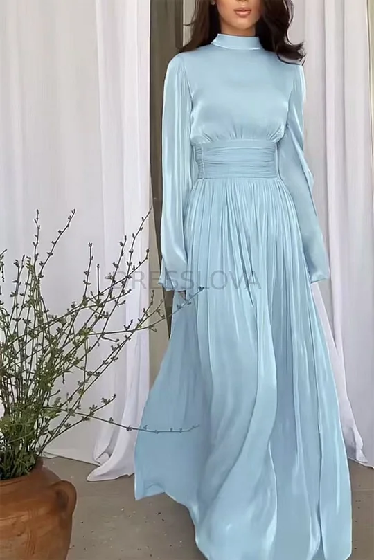 chinese dress ladies Long Sleeve Lace Maxi Dress with Satin Belt main image 0