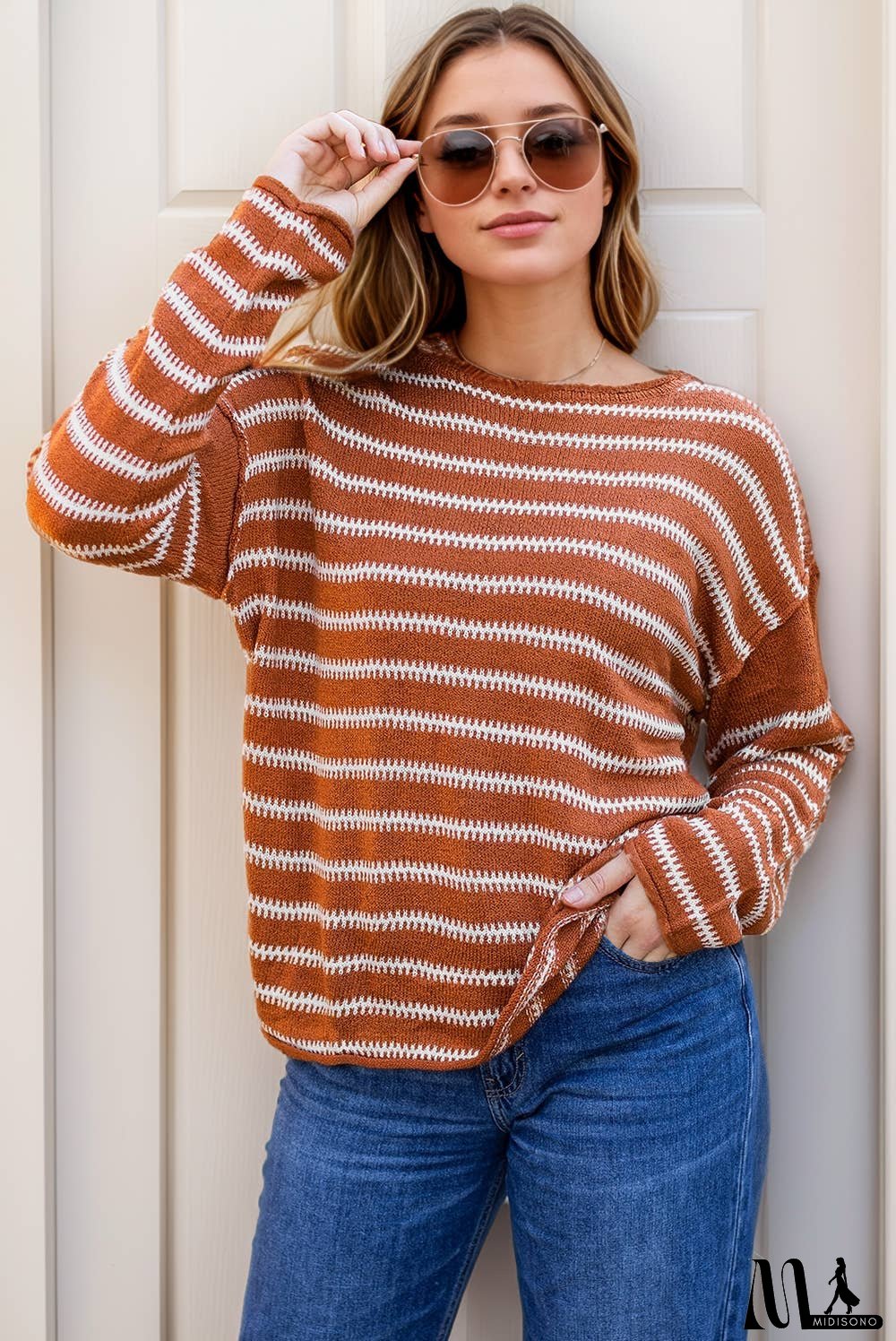 Stripe Drop Shoulder Casual Sweater