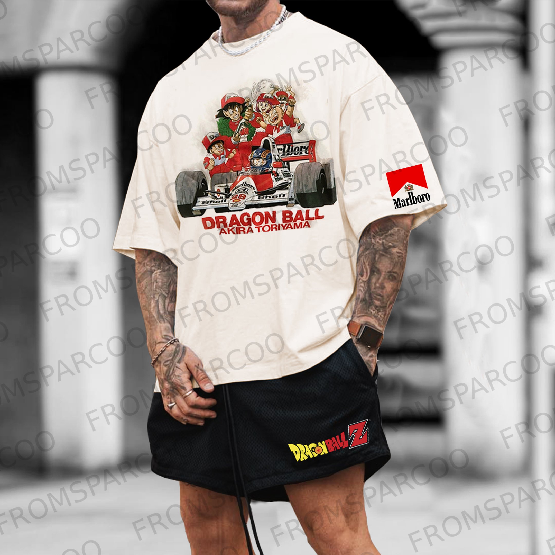 Casual Cartoon Racing Printing Tee