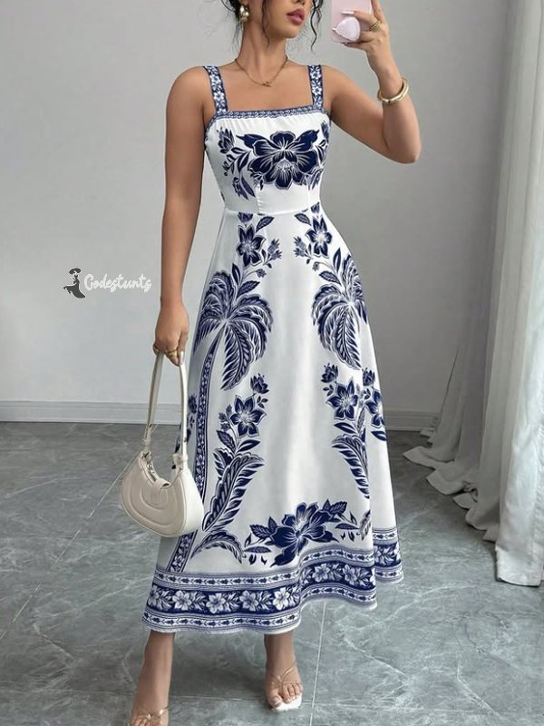 Elegant Temperament Waist Floral Women's Dress