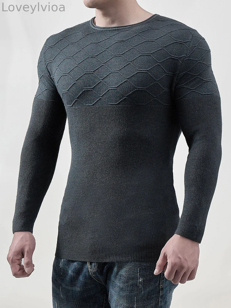 M's Muscle fit Sweater Grid Texture Pullover