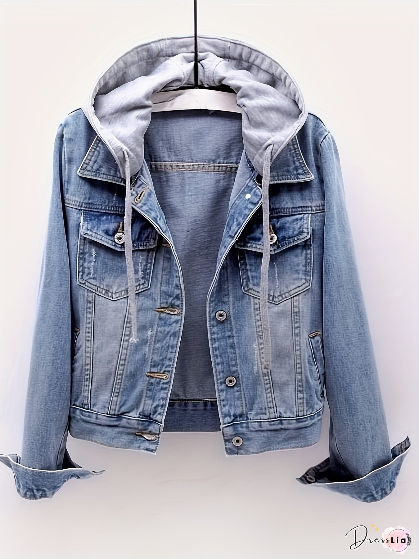 Womens Casual Denim Jacket Sweatshirt Hoodie Top Women Plus Size Ladies Jackets