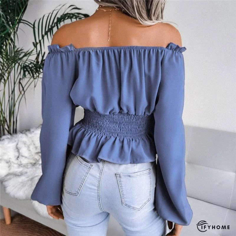 Off-Shoulder Ruffle Hem Blouse With One-Shoulder Design | IFYHOME